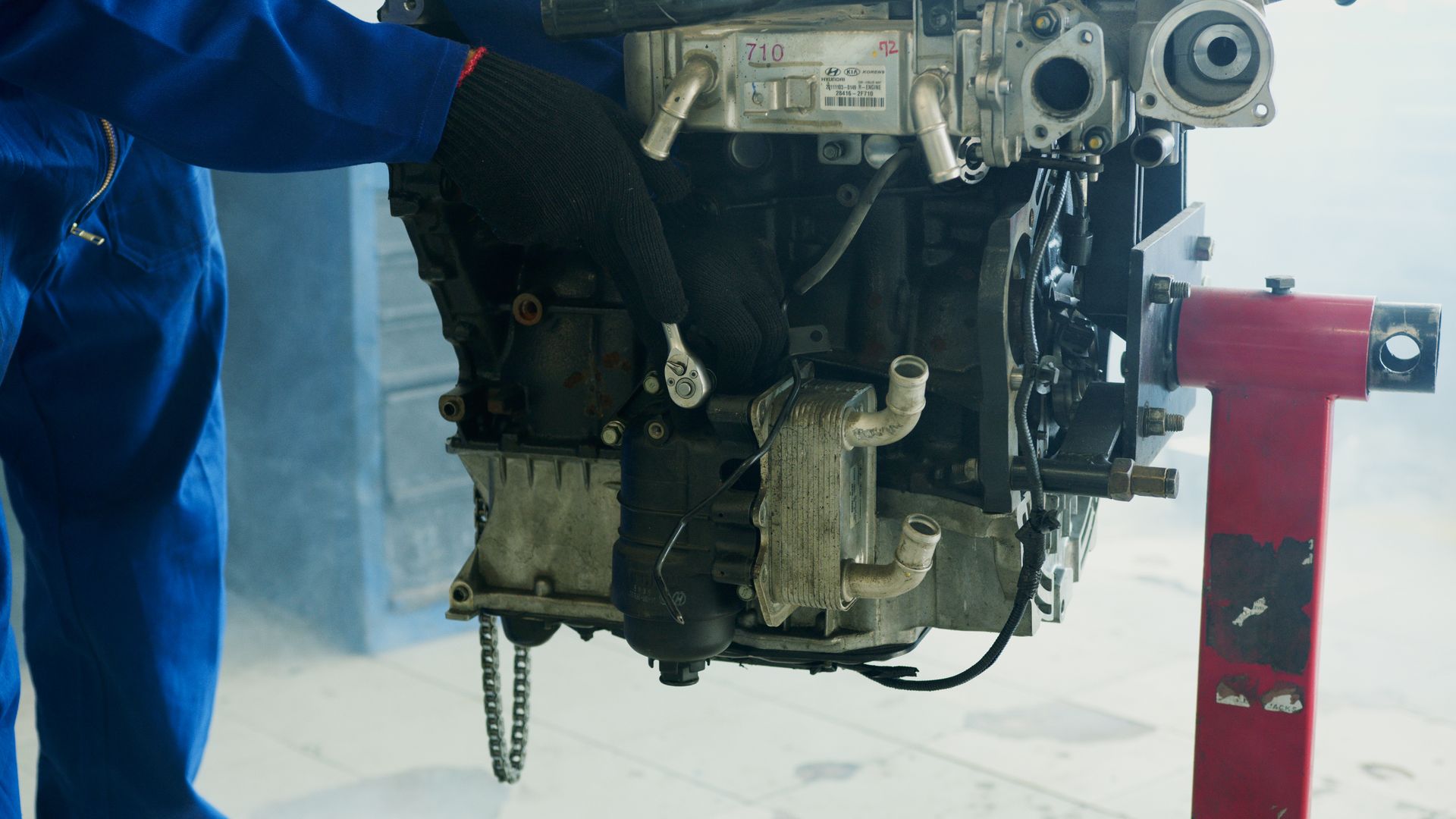 Close-up of automotive engine repair